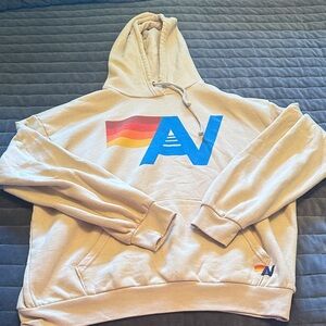 Aviator Nation logo pullover relaxed hoodie, sand, size M (unisex)